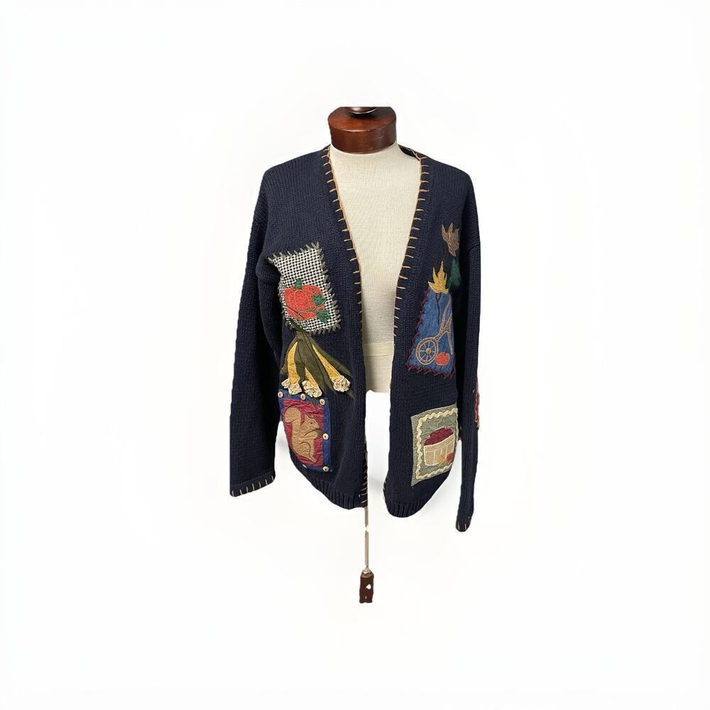 VTG Sharon Young Barn Fall Design Sweater Cardigan Sz Medium Cottagecore